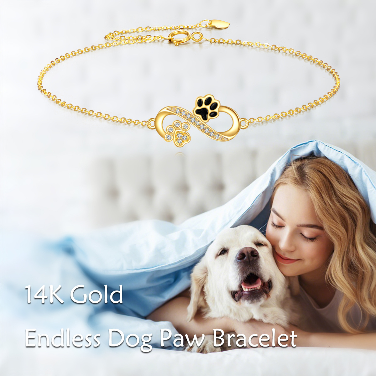 18K Gold Cubic Zirconia Paw & Infinity Symbol Charm Bracelet-6