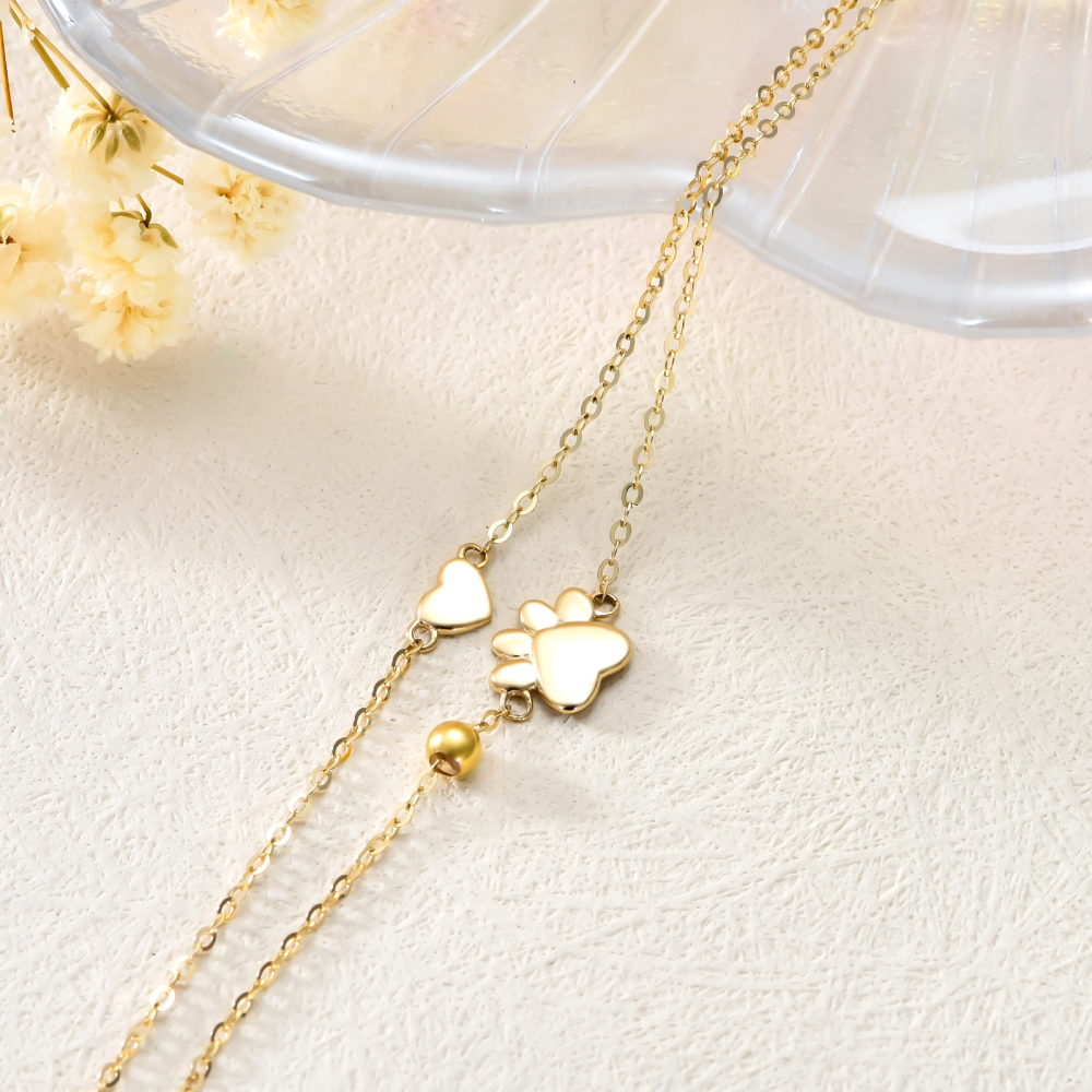 10K Gold Paw Multi-layered Anklet-4