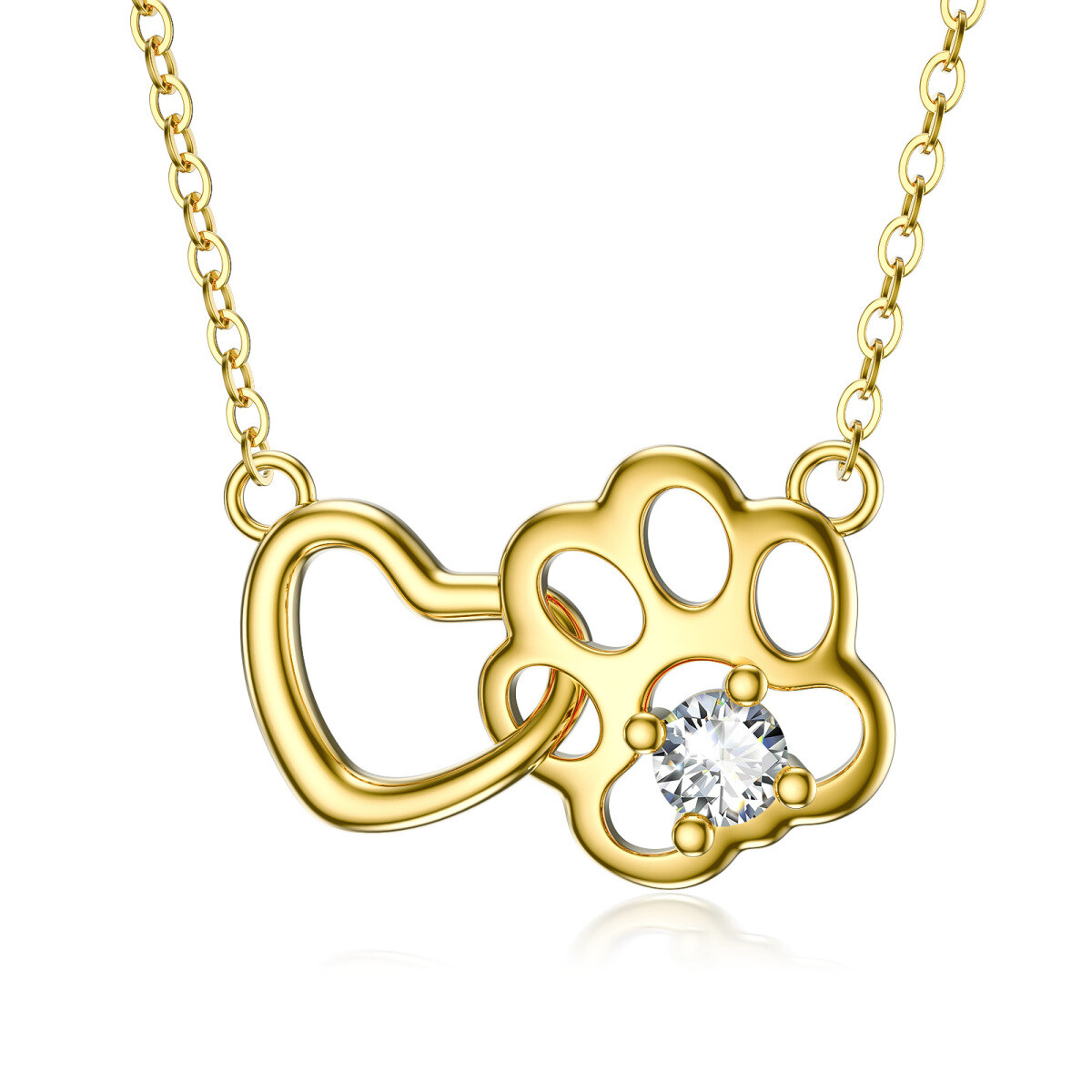 10K Gold Cubic Zirconia Paw Pendant Necklace-1