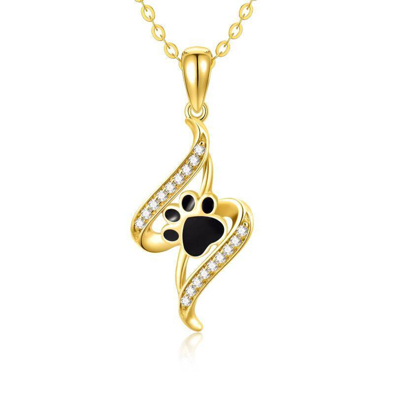 14K Gold Cubic Zirconia Paw Pendant Necklace-1