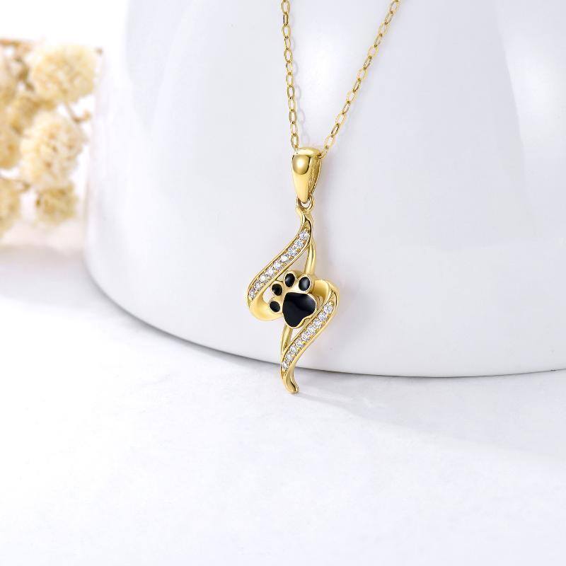 10K Gold Cubic Zirconia Paw Pendant Necklace-3