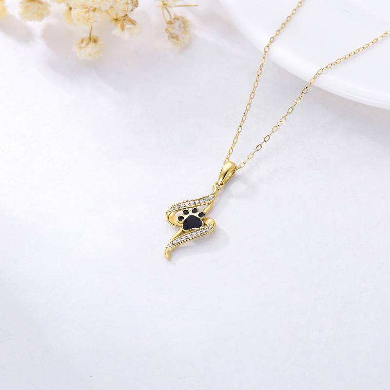 10K Gold Cubic Zirconia Paw Pendant Necklace-4