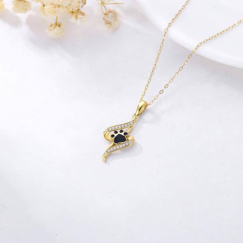 14K Gold Cubic Zirconia Paw Pendant Necklace-4