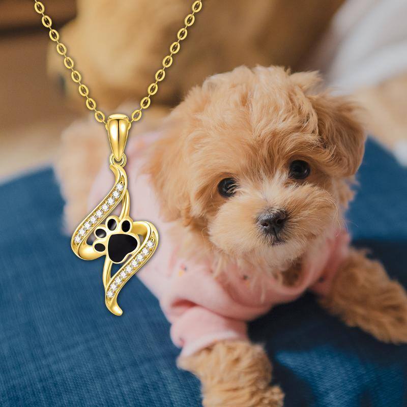 10K Gold Cubic Zirconia Paw Pendant Necklace-6