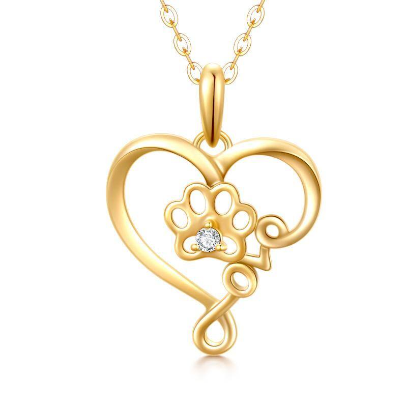 14K Gold Cubic Zirconia Paw Pendant Necklace-1