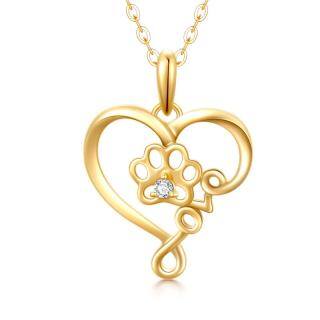 10K Gold Cubic Zirconia Paw Pendant Necklace-45