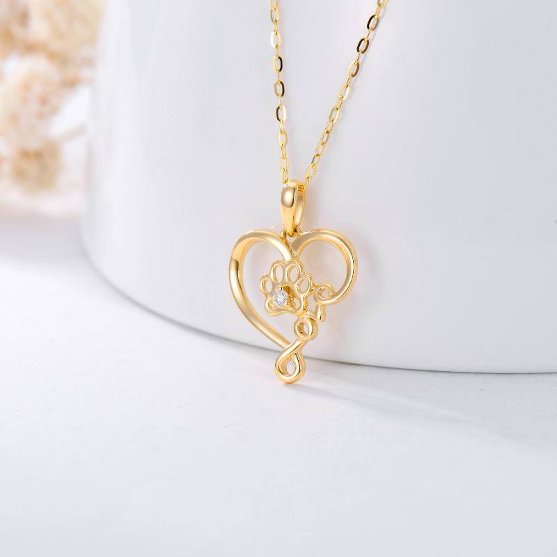 10K Gold Cubic Zirconia Paw Pendant Necklace-3