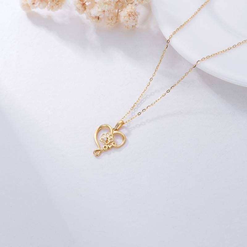 10K Gold Cubic Zirconia Paw Pendant Necklace-4