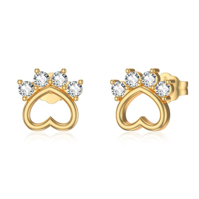 Boucles d'oreilles à clous en or 14 carats avec empreintes de pattes, pour femmes et filles, cadeau d'anniversaire-14