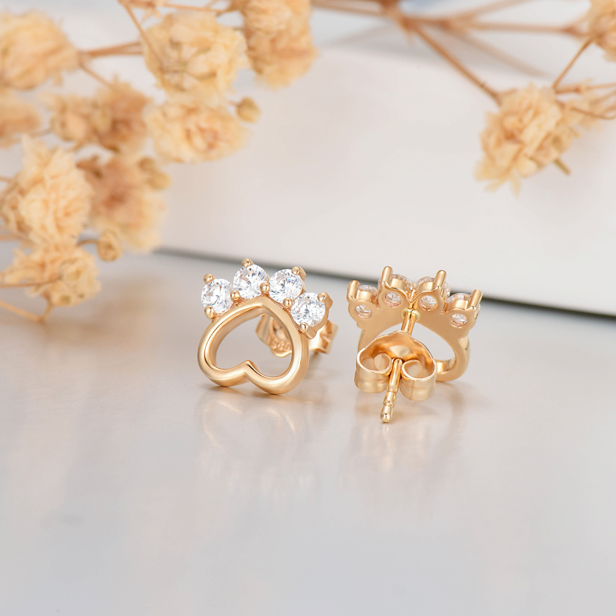 Brincos em ouro 14K com estampado de patas para mulheres e meninas, presente de aniversário-2