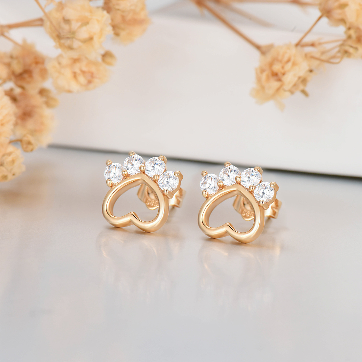 Brincos em ouro 14K com estampado de patas para mulheres e meninas, presente de aniversário-4