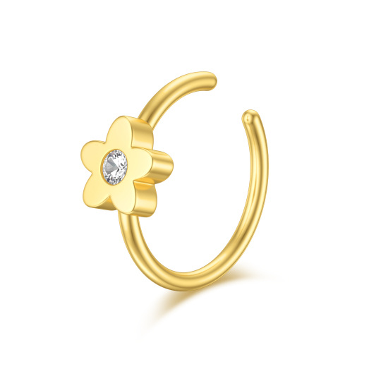 Anello con naso a fiore di pesco con zirconia cubica in oro 14K