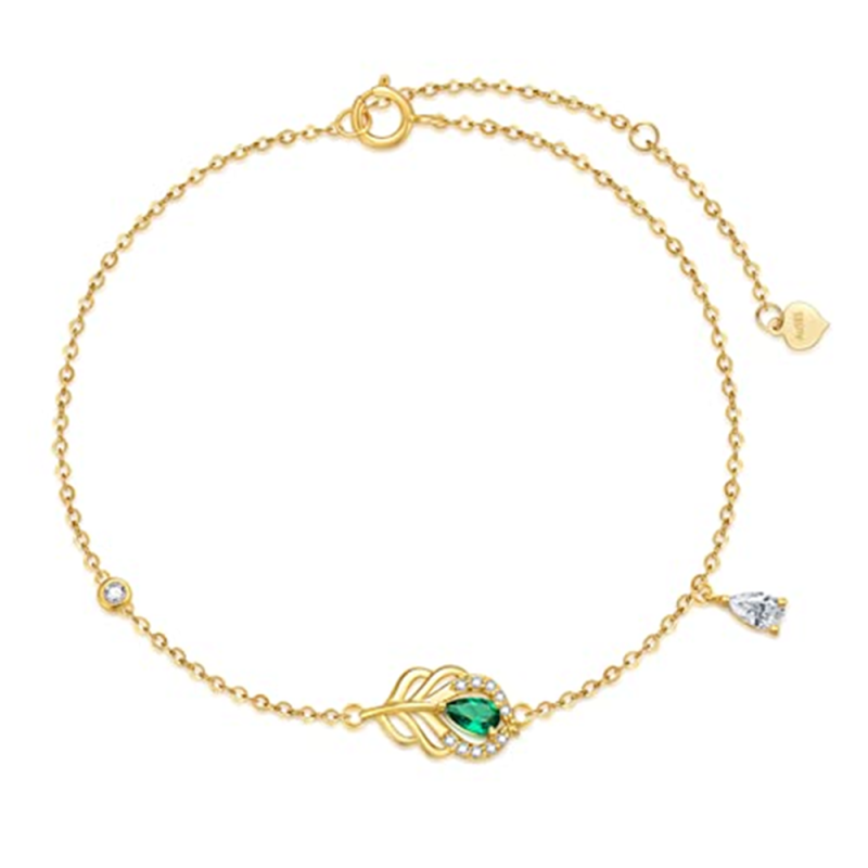 سوار من الذهب عيار 18 قيراطًا مرصع بالزركونيا المكعبة بتصميم الطاووس والريش للنساء-3