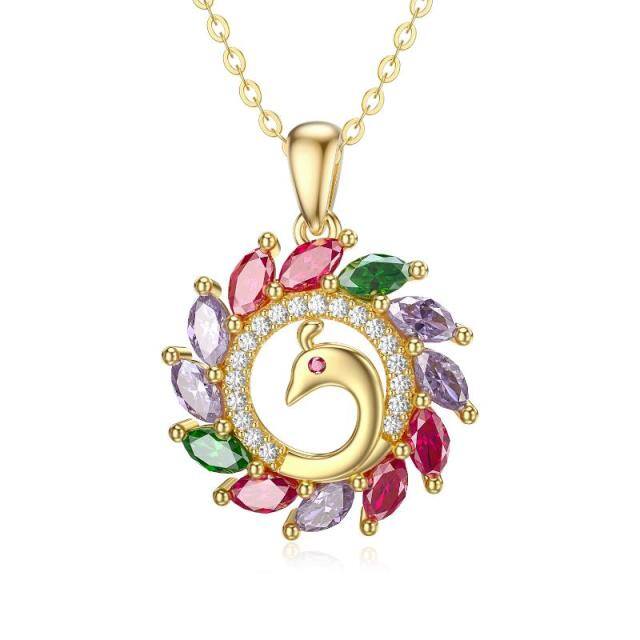 14K Gold Cubic Zirconia Peacock Pendant Necklace-5