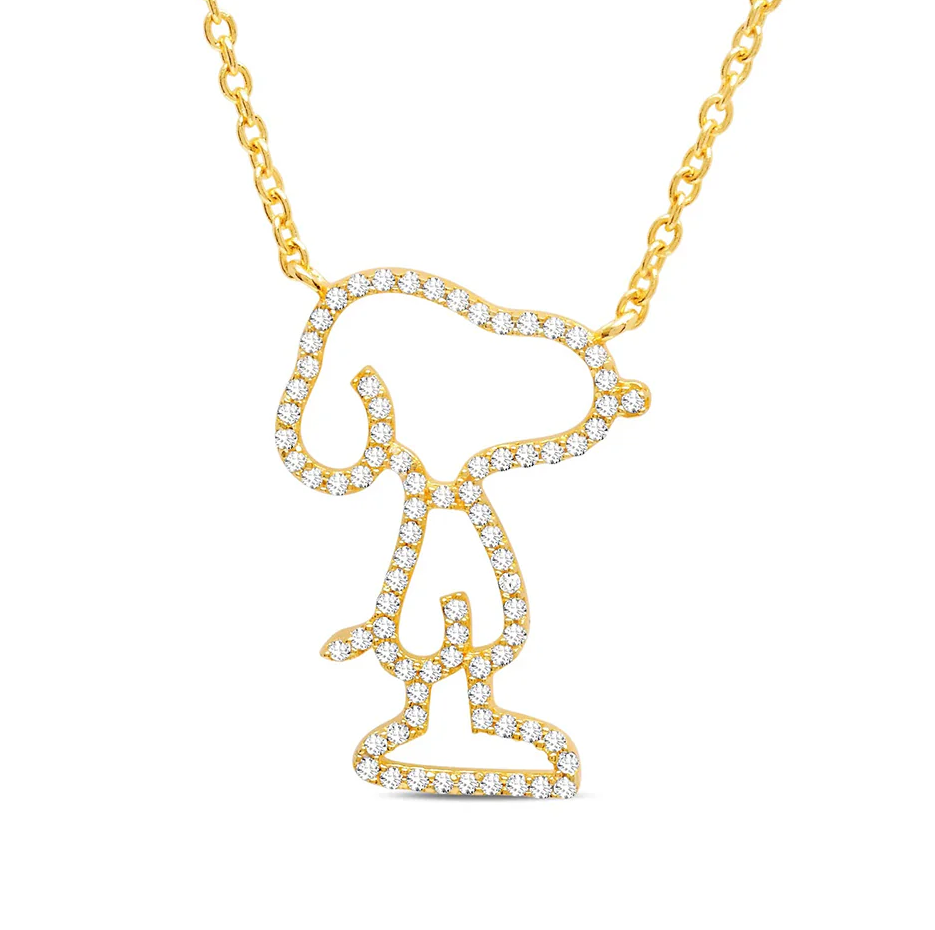 Collar de plata de ley con silueta de Snoopy y Peanuts pavé-3