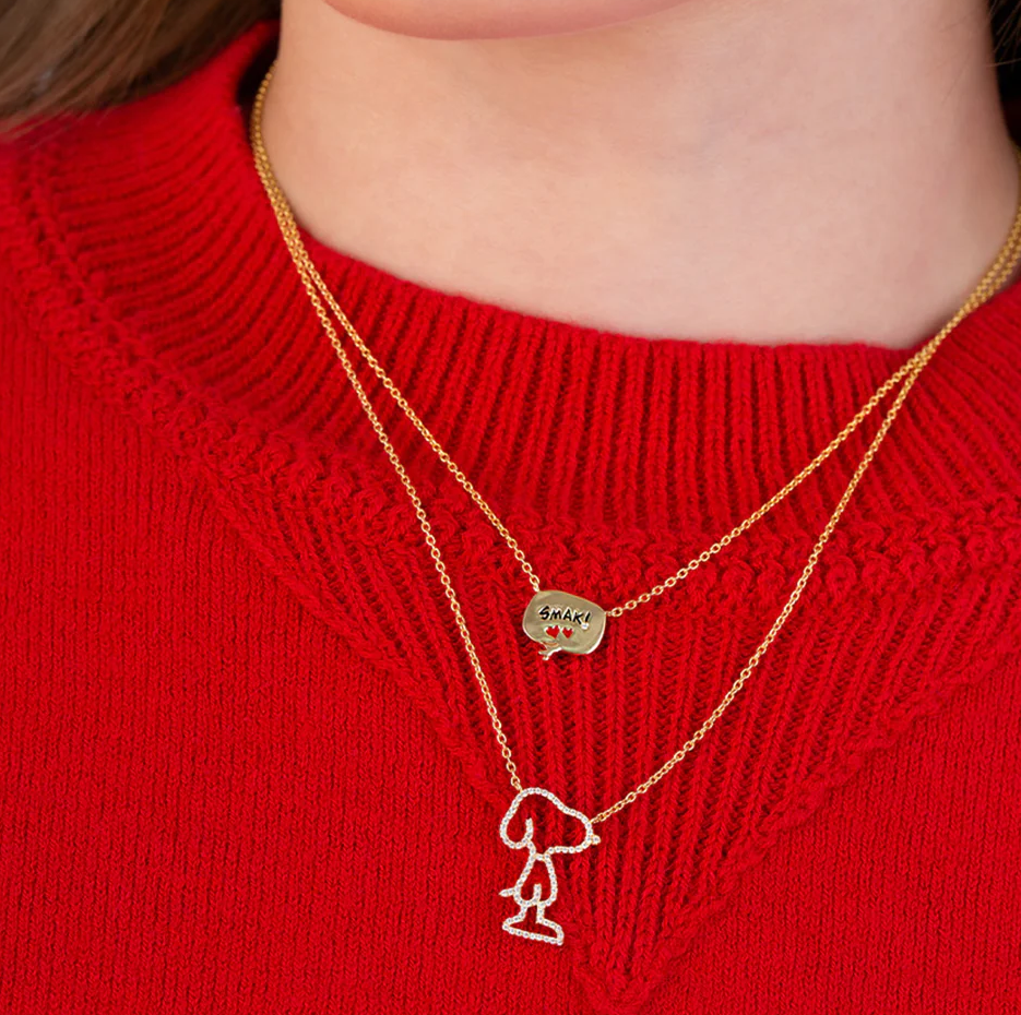 Collar de plata de ley con silueta de Snoopy y Peanuts pavé-2