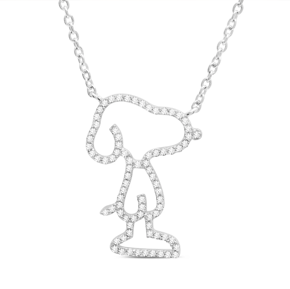Collar de plata de ley con silueta de Snoopy y Peanuts pavé-1