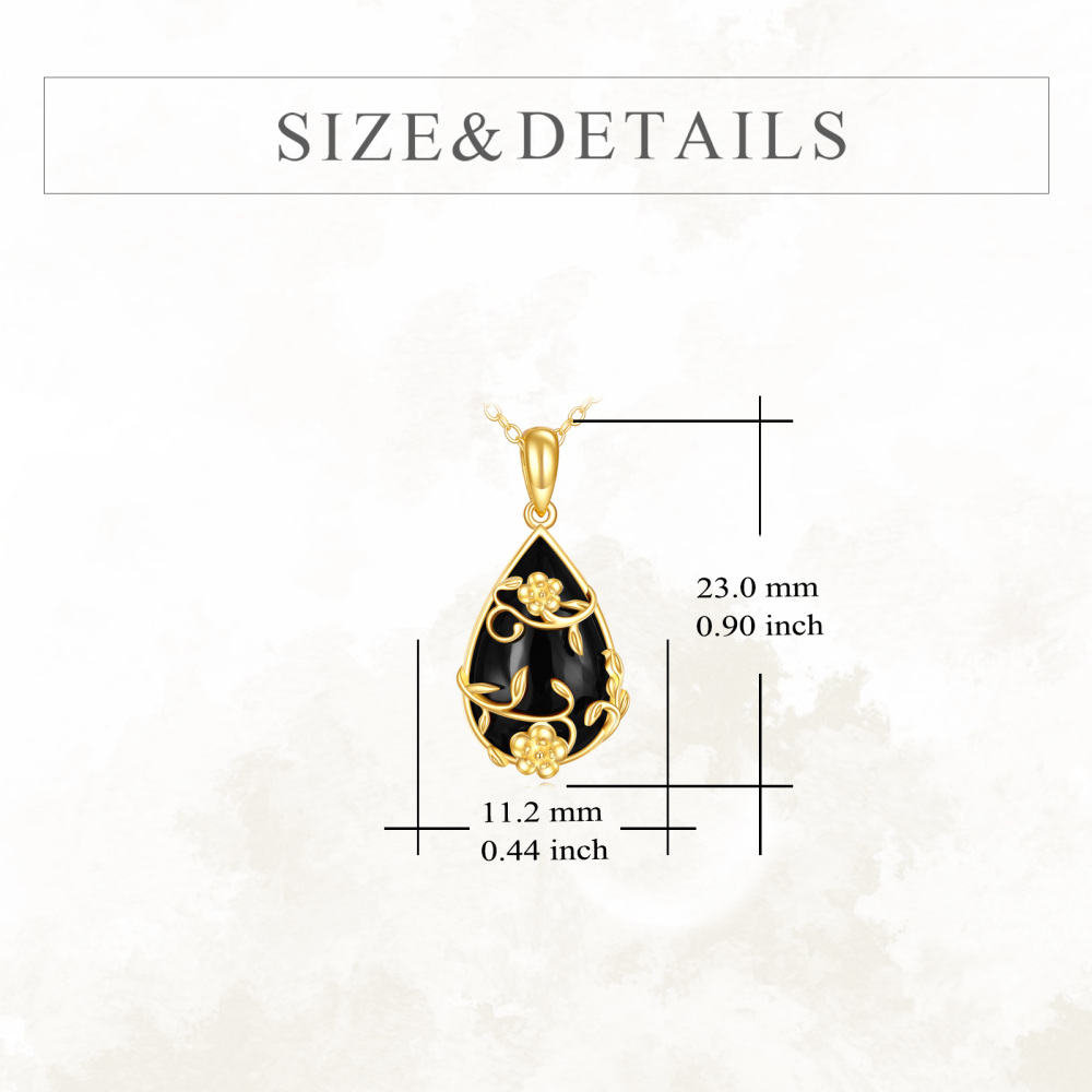 10K gouden peer zwarte onyx druppel hanger ketting-5