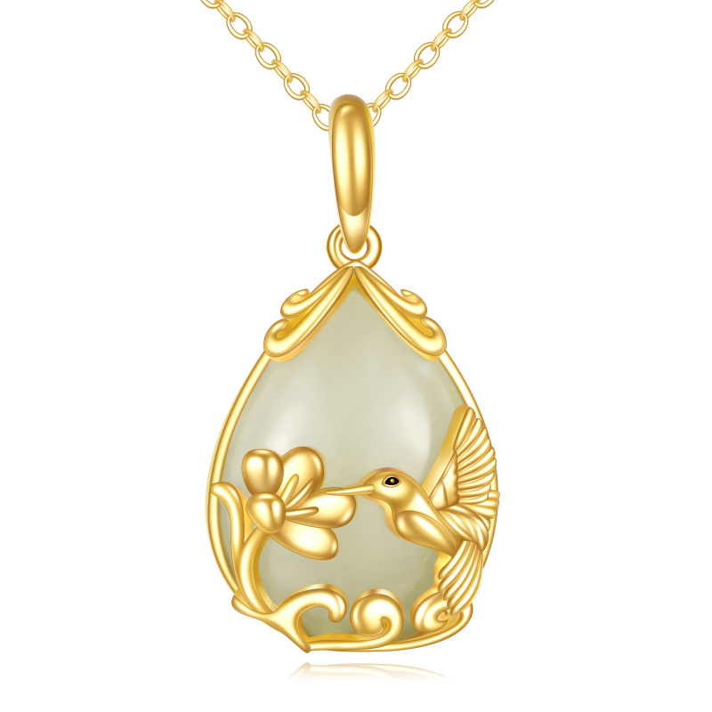 10K Gold Pear Chalcedony Hummingbird Drop Shape Pendant Necklace-20