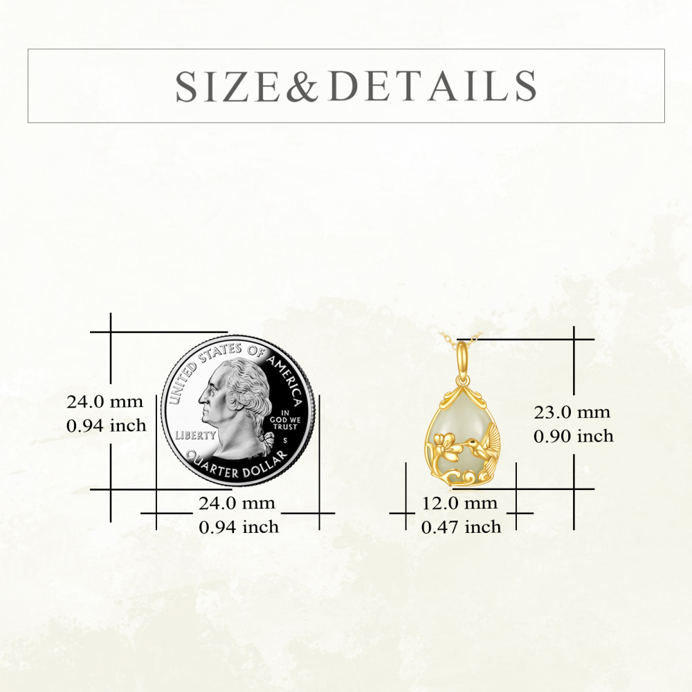 10K Gold Pear Chalcedony Hummingbird Drop Shape Pendant Necklace-5