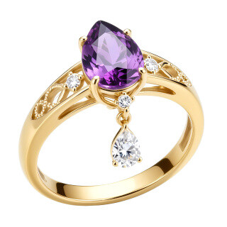 14K Gold Pear Cut Lab Created Amethyst & Diamond Engagement Ring-8