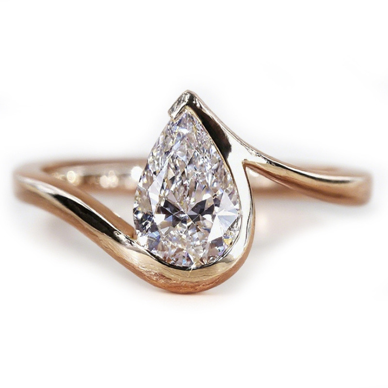 14K Gold Pear Cut Laboratory Diamonds Custom Engagement Ring D Color VVS1-VS1 Clarity 3EX IGI Certified-1