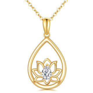 14K Gold Pear Cut Cubic Zirconia Lotus & Grandmother & Mother & Sisters Pendant Necklace-3