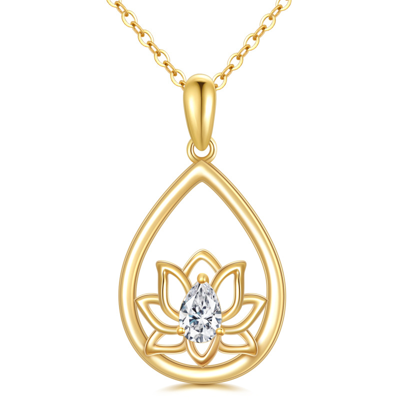 10K Gold Pear Cut Cubic Zirconia Lotus & Grandmother & Mother & Sisters Pendant Necklace-8