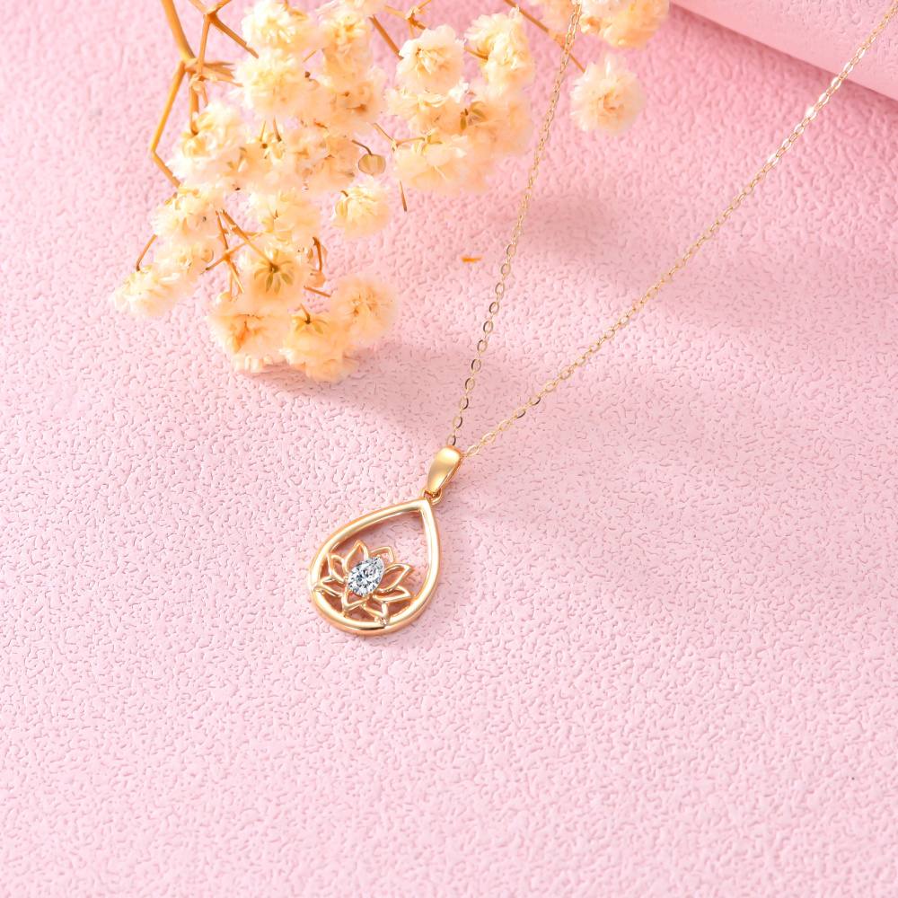 10K gouden peervormige zirkonia lotus hanger ketting-4