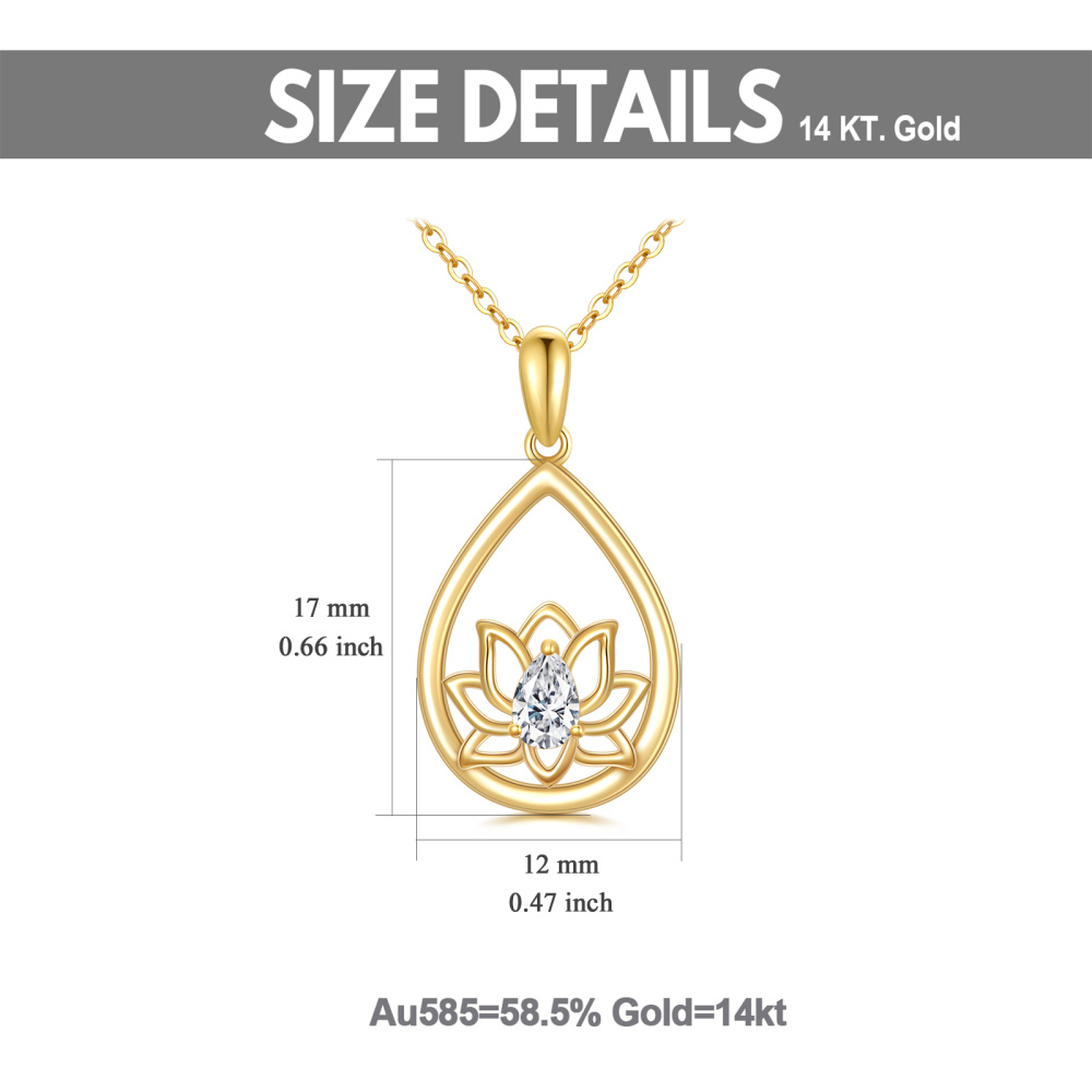 10K gouden peervormige zirkonia lotus hanger ketting-5