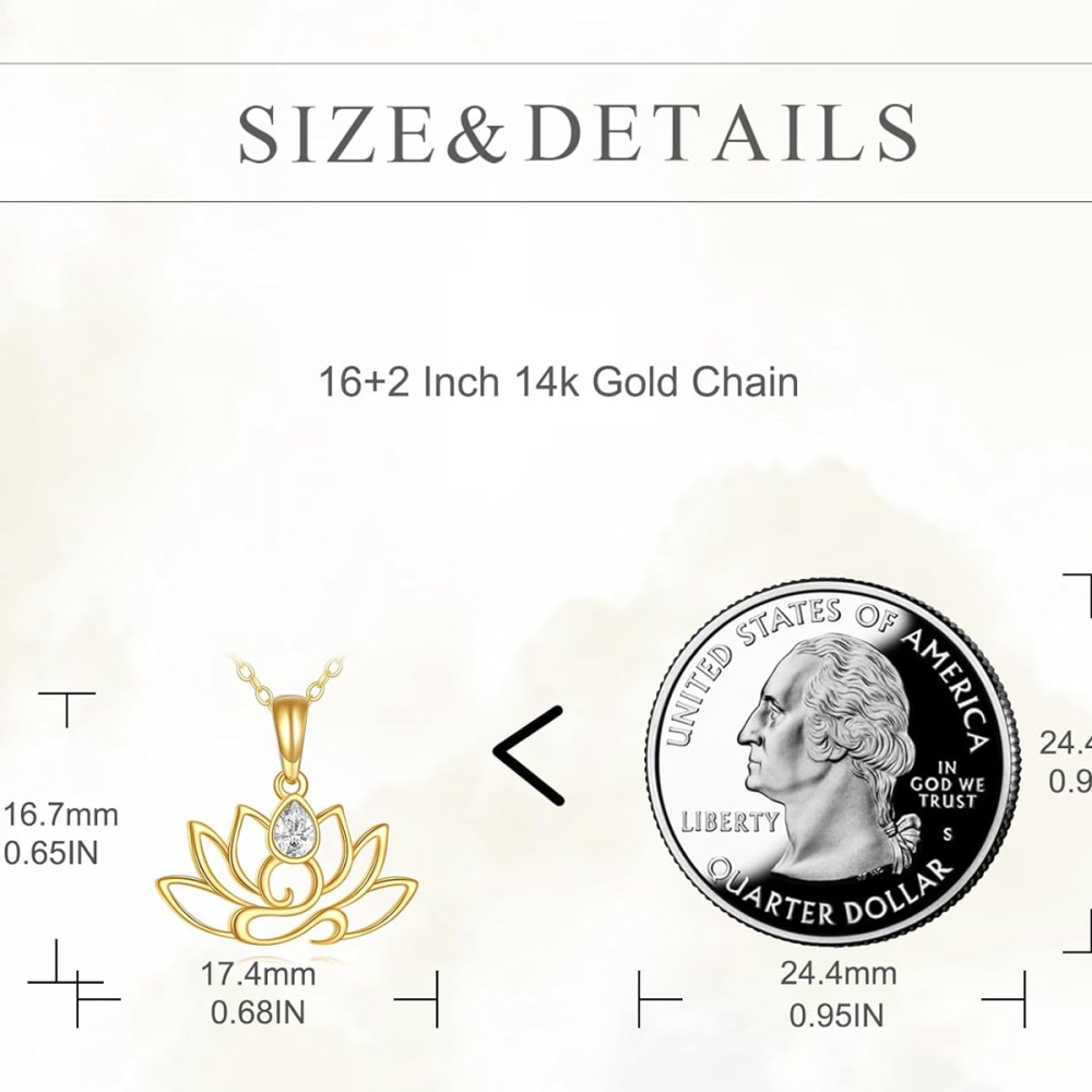 10K Gold Pear Cut Cubic Zirconia Lotus Pendant Necklace Minimalist Jewelry Birthday Gifts for Mom Wife-6