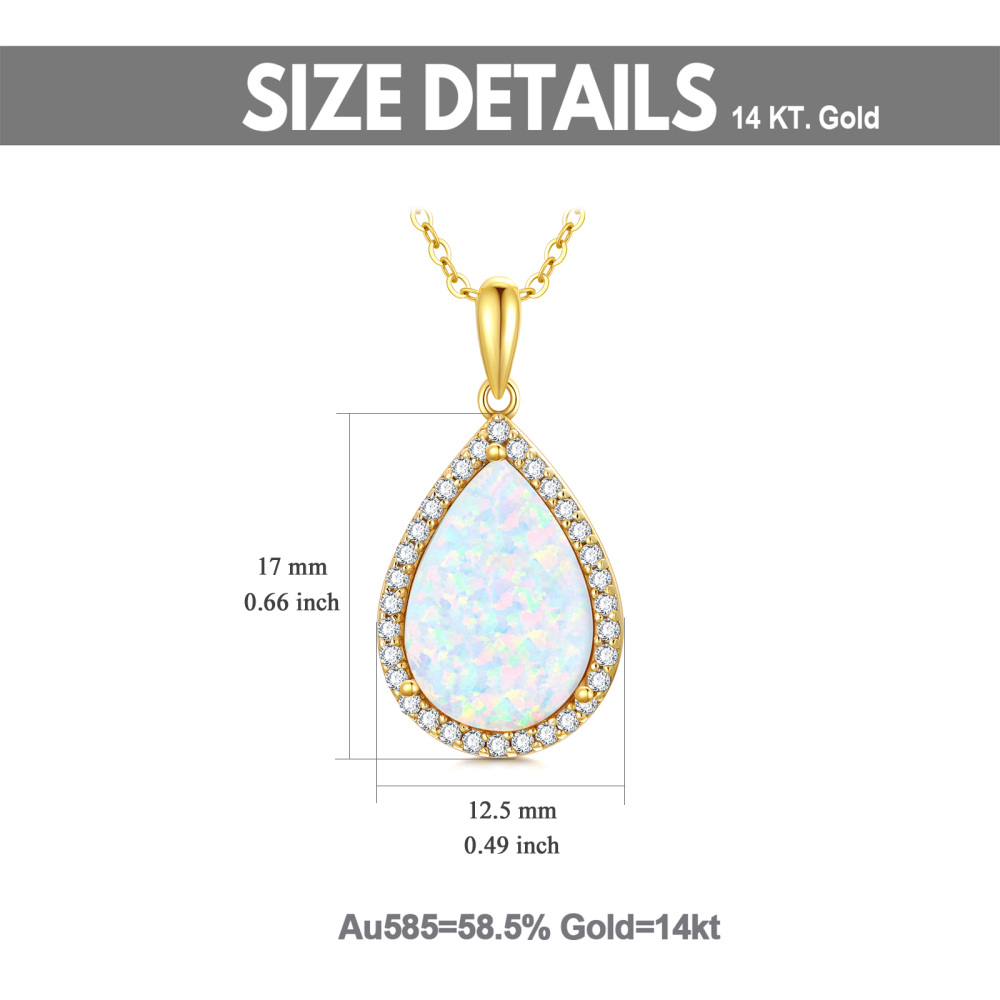 10K Gold Pear Cut Cubic Zirconia & Opal Drop Shape Pendant Necklace-5