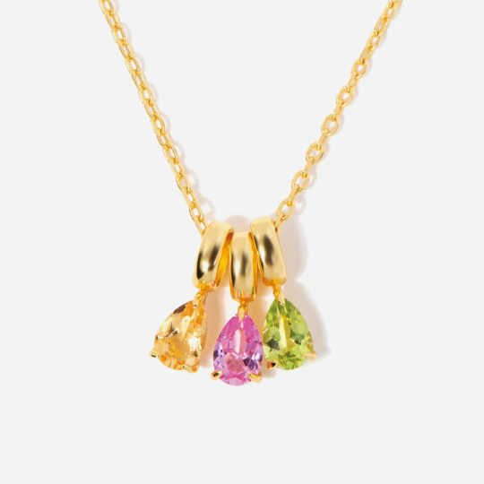 Gold Vermeil Pear Cut Personalized Birthstone & Mother & Sisters Pendant Necklace