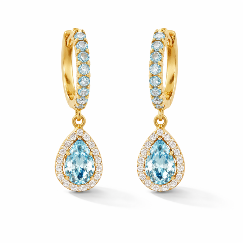 10K-Gold-Ohrringe mit Topas in Birnenform und tropfenförmigem Design-1