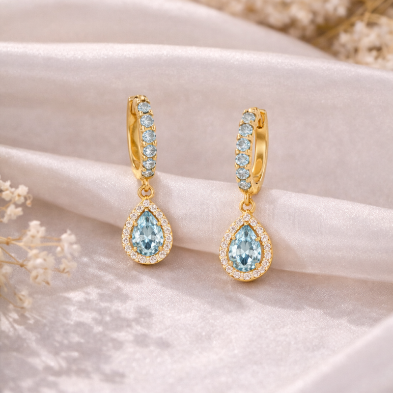 10K-Gold-Ohrringe mit Topas in Birnenform und tropfenförmigem Design-3