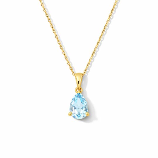 10K Gold Pear Cut Topaz Drop Shape Pendant Necklace