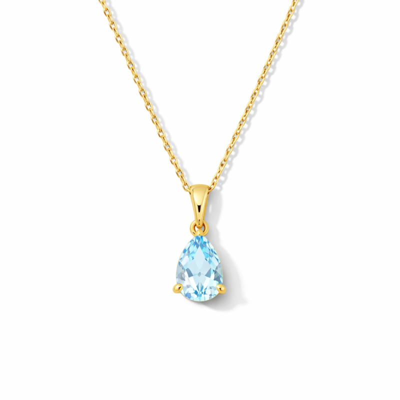18K Gold Pear Cut Topaz Drop Shape Pendant Necklace-1