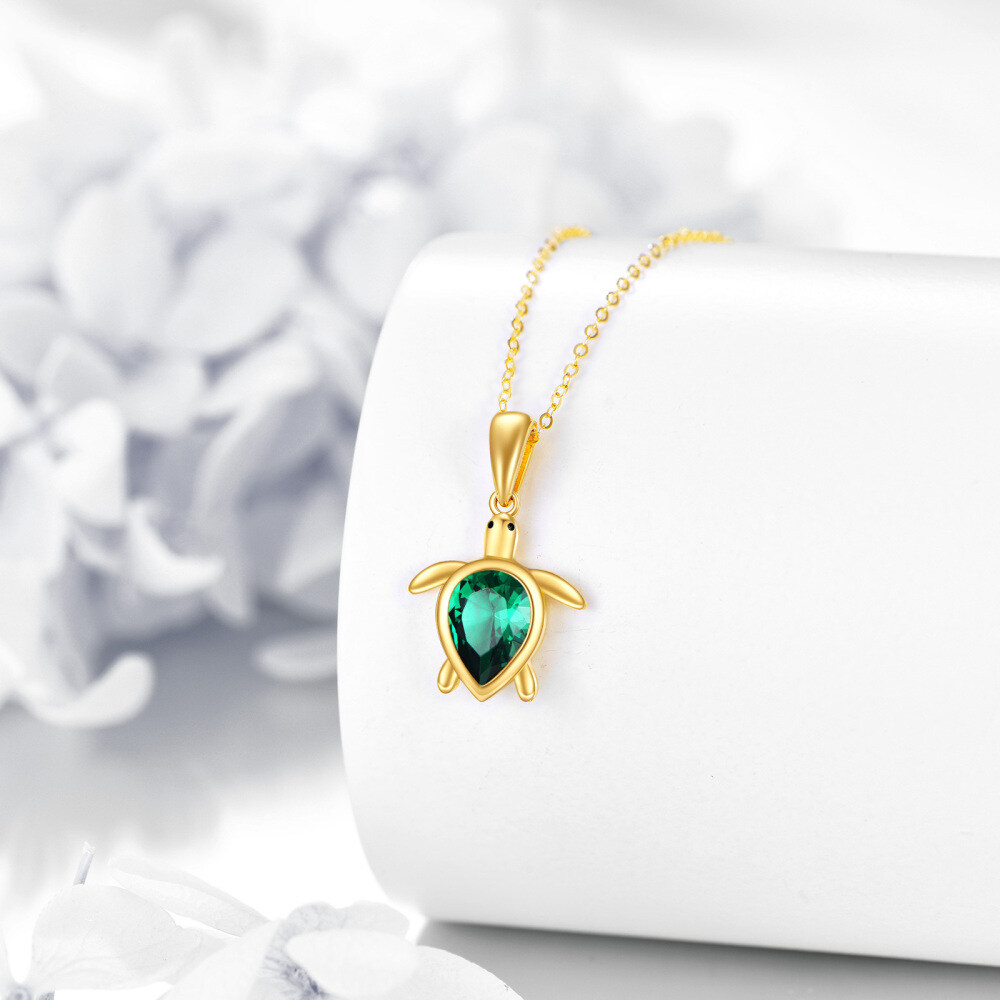 10K Gold Pear Cubic Zirconia Sea Turtle Pendant Necklace-4