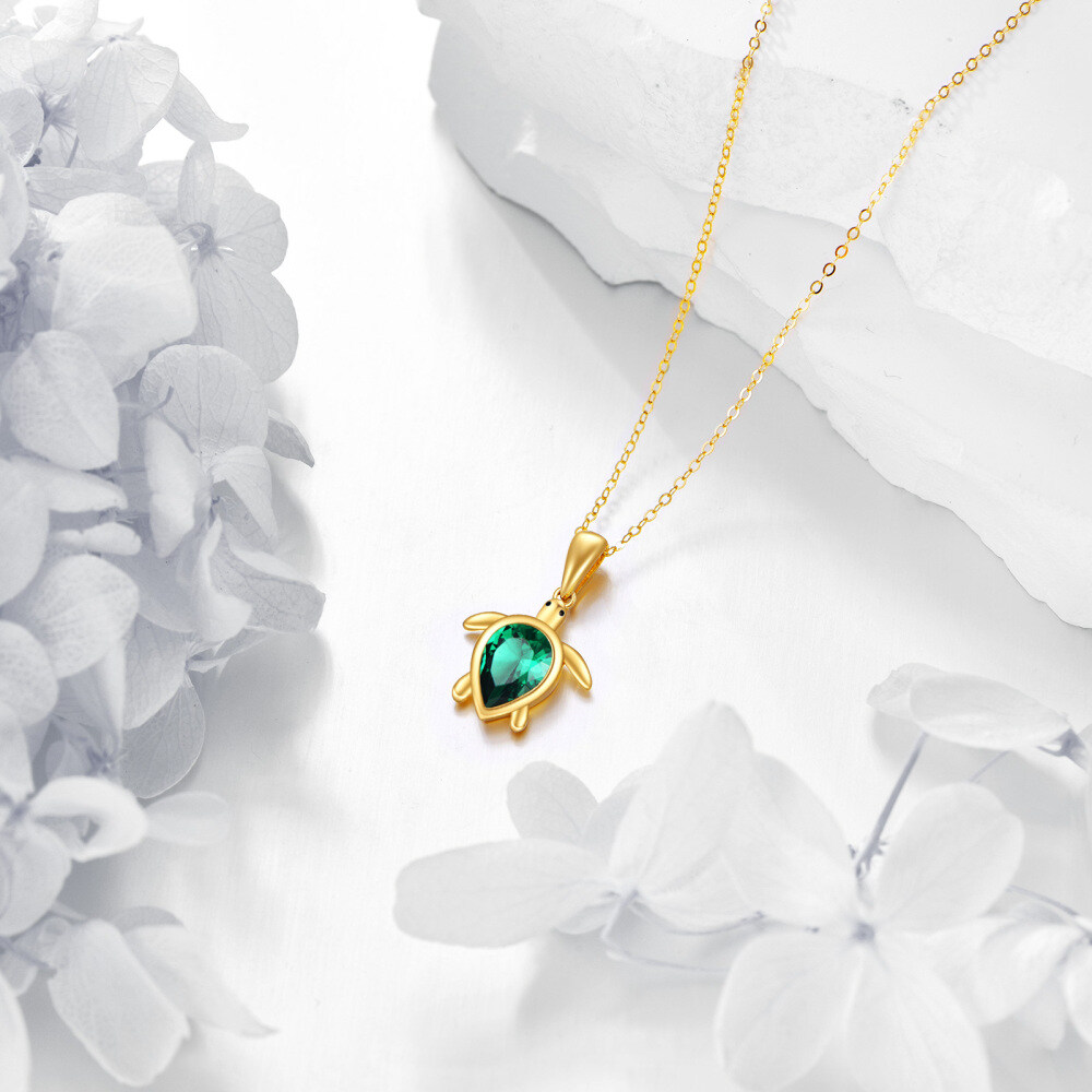10K Gold Pear Cubic Zirconia Sea Turtle Pendant Necklace-3