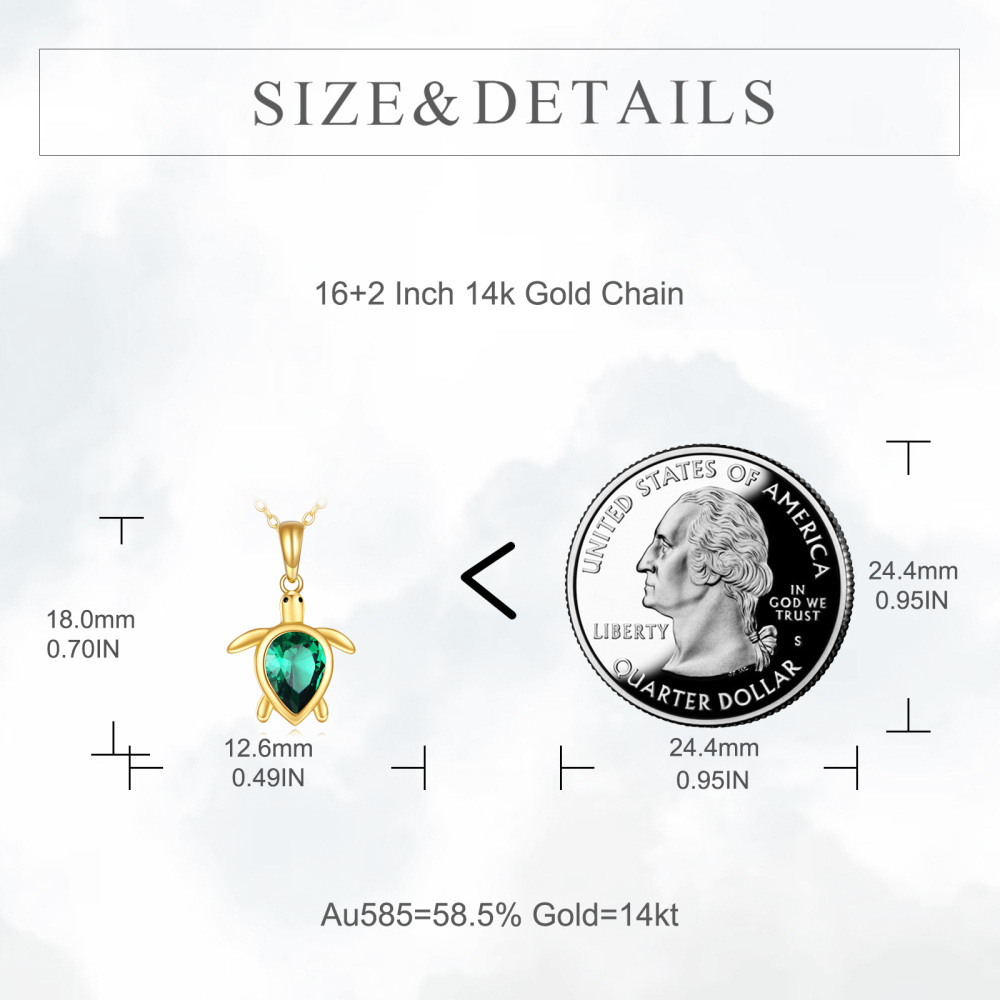 10K Gold Pear Cubic Zirconia Sea Turtle Pendant Necklace-5