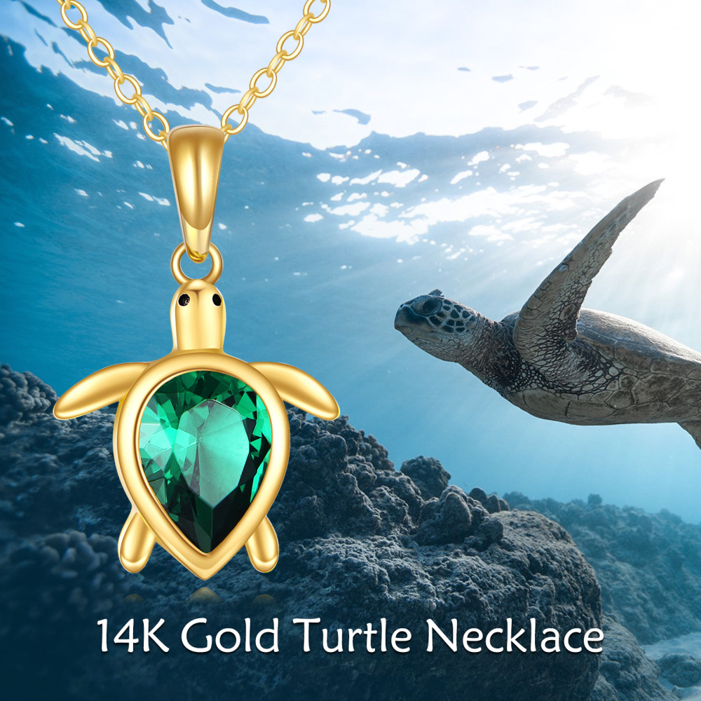 10K Gold Pear Cubic Zirconia Sea Turtle Pendant Necklace-6