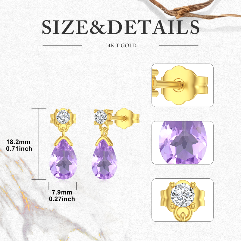 10K White Gold Pear Cut Amethyst Drop Shape Drop Earrings-5