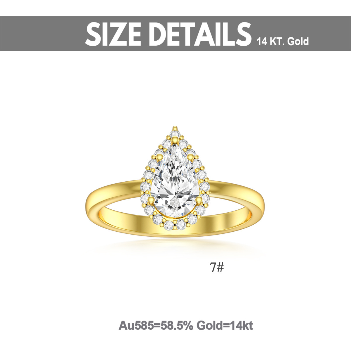 Anel de noivado em formato de gota de moissanite em formato de pêra de ouro 14K-3