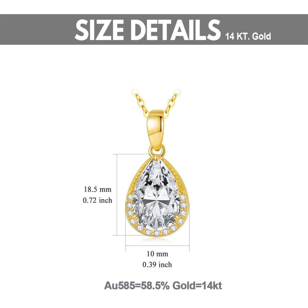 10K Gold Pear Shaped Cubic Zirconia & Diamond Drop Shape Pendant Necklace-5