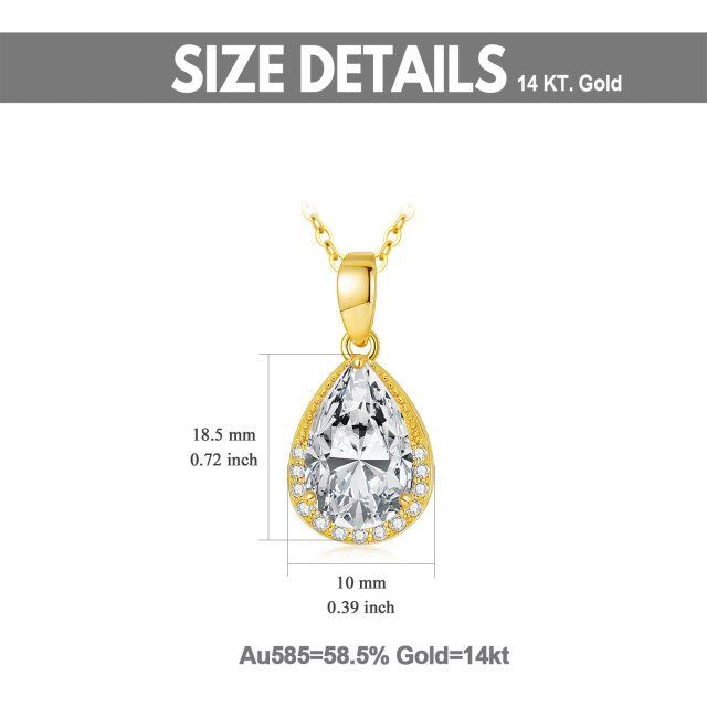 14K Gold Pear Shaped Cubic Zirconia & Diamond Drop Shape Pendant Necklace-5