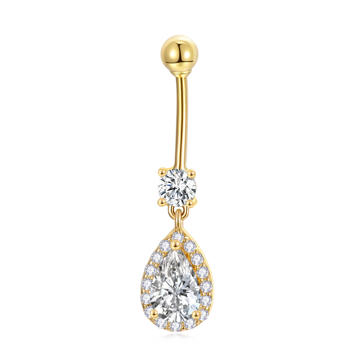 14K Gold Pear Shaped Cubic Zirconia Drop Shape Belly Button Ring-1