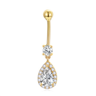 10K Gold Pear Shaped Cubic Zirconia Drop Shape Belly Button Ring-36