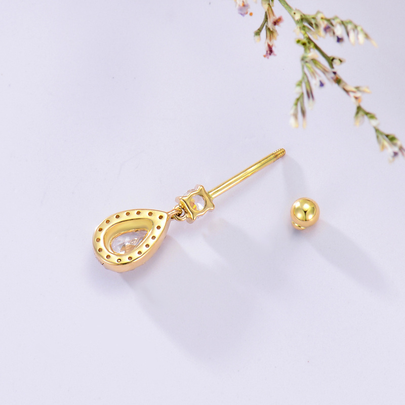 Piercing de umbigo em ouro branco 10K com zircónia cúbica em forma de gota e corte pera.-4