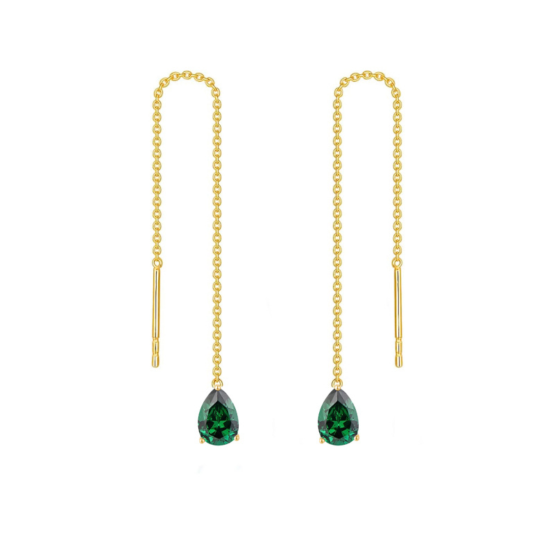 Boucles d'oreilles pendantes en or 14 carats avec zircone cubique et poire pour femme