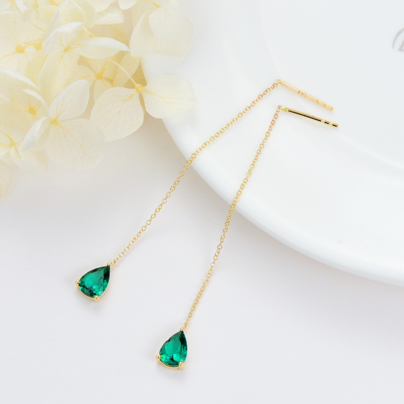 10K Gold Pear Cubic Zirconia Drop Earrings For Women-4